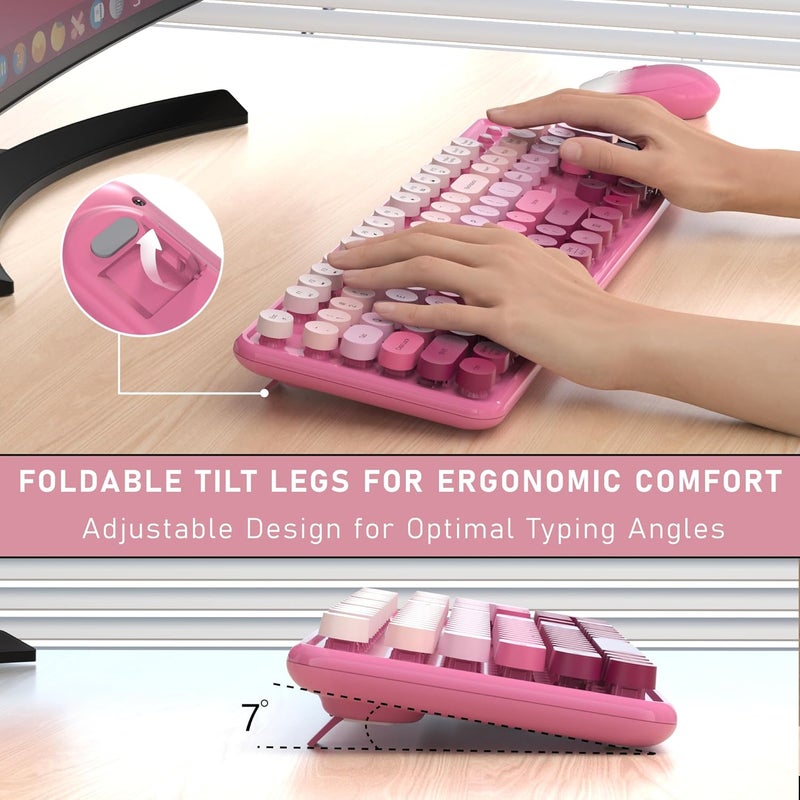 Links9+ Wireless Keyboard and Mouse, Full-Size Retro Typewriter Keyboard with Round Keycaps, 2.4GHz for Windows, Mac, Laptop, PC, Desktop (Dark Pink Gradient) - Image 5
